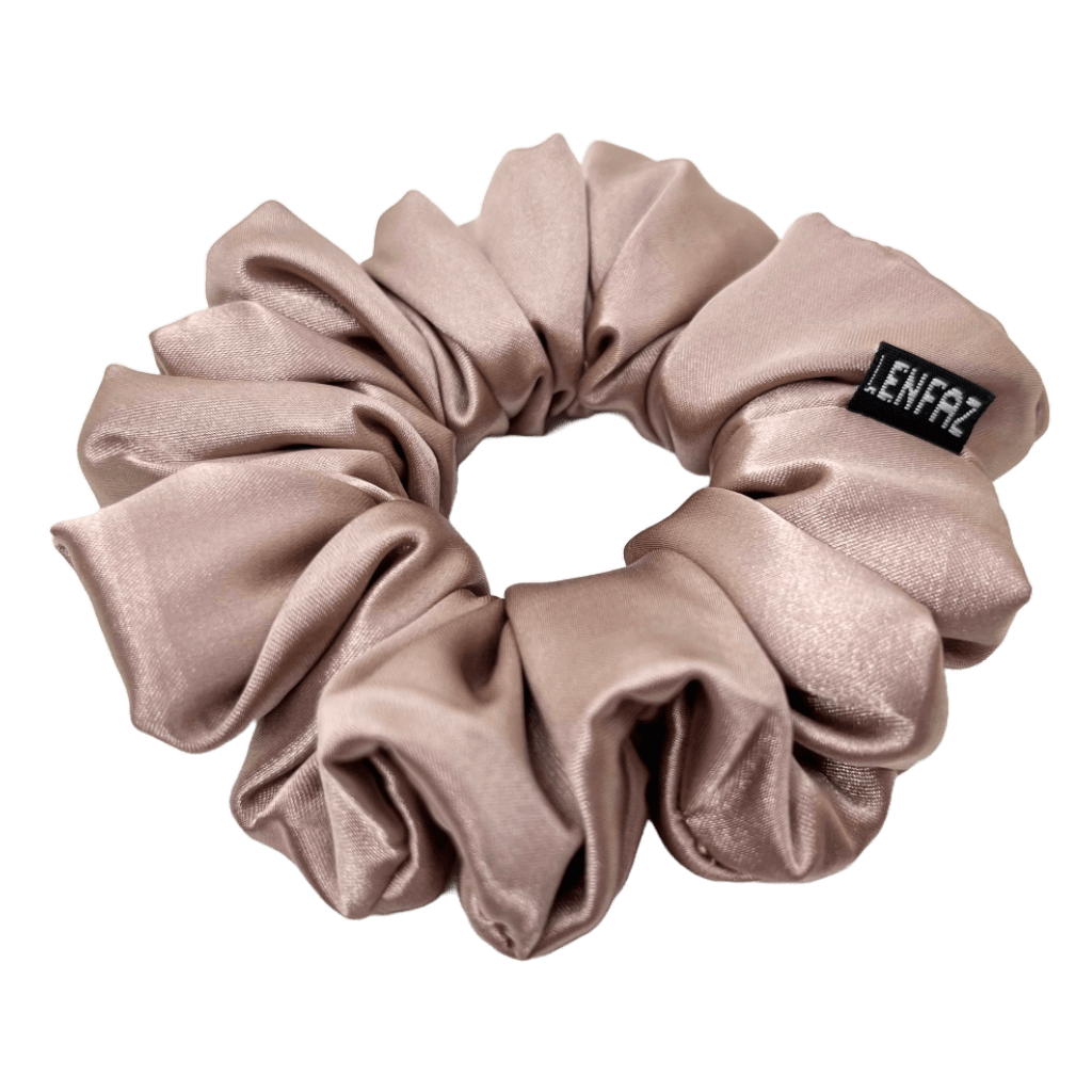 Neutral Brown Satin Silk Scrunchie