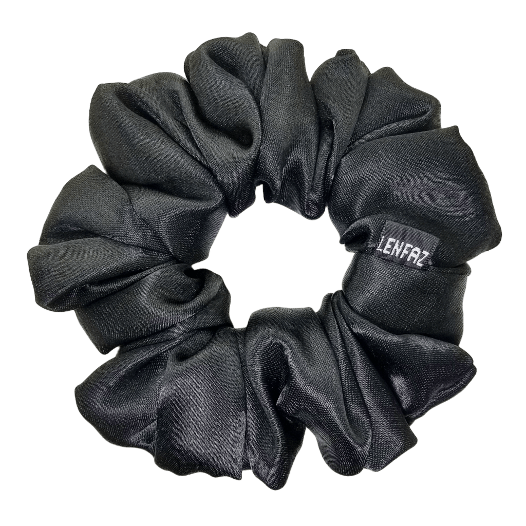 Radiant Black Satin Silk Scrunchie