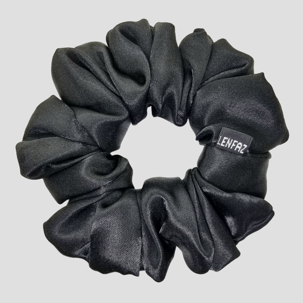 Radiant Black Satin Silk Scrunchie