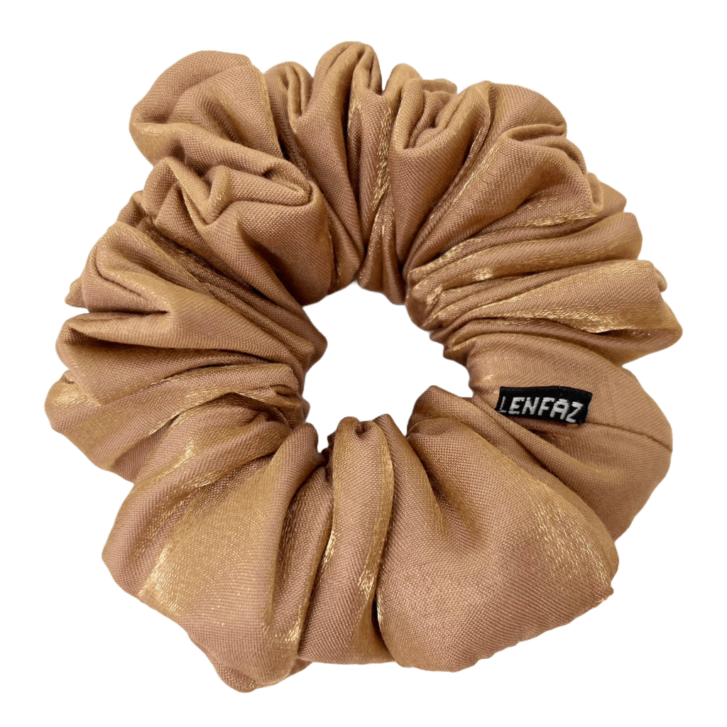 Two-Tone Tan Satin Silk Scrunchie