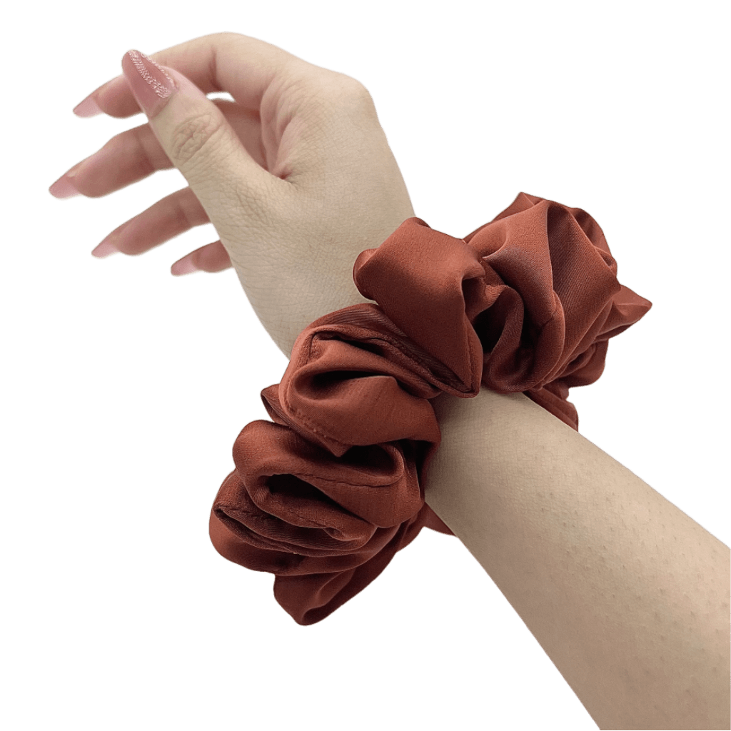 Matte Silk Handmade Scrunchie – On Hand – Caramel Crush Color