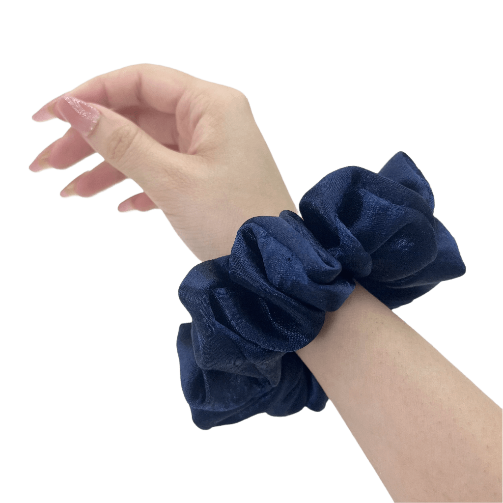 Satin Silk Handmade Scrunchie – On Hand– Midnight Blue Color