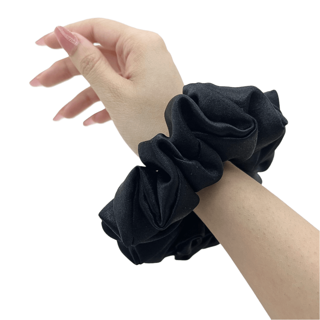 Satin Silk Handmade Scrunchie – On Hand– Radiant Black Color