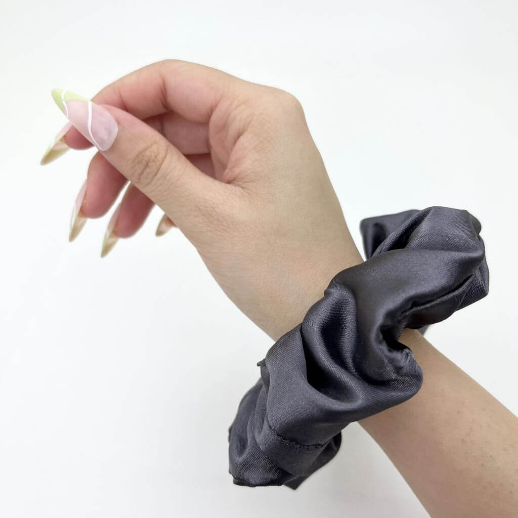 Everyday Satin Silk Scrunchie Charcoal Grey Color