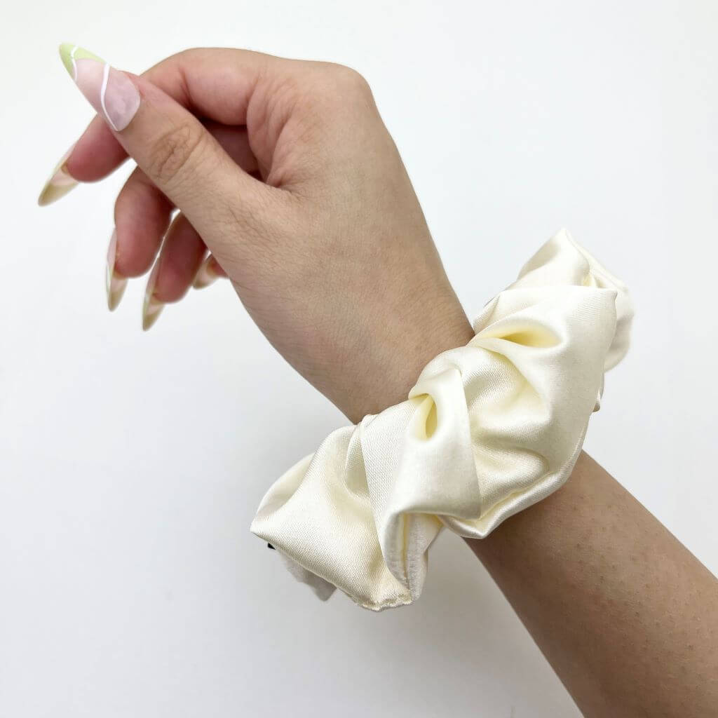 Everyday Satin Silk Scrunchie On Hand Ocean Pearl Color