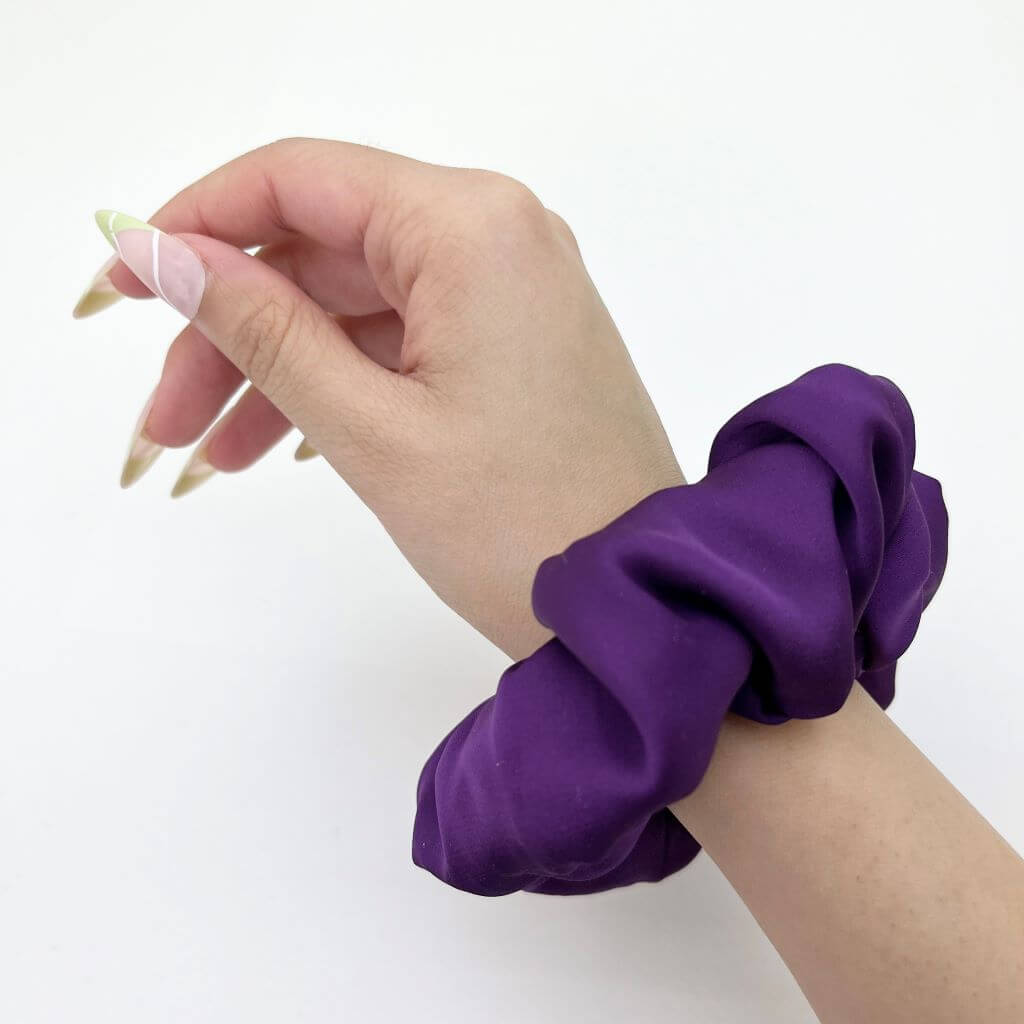 Everyday Matte Silk Scrunchie On Hand Plum Purple Color