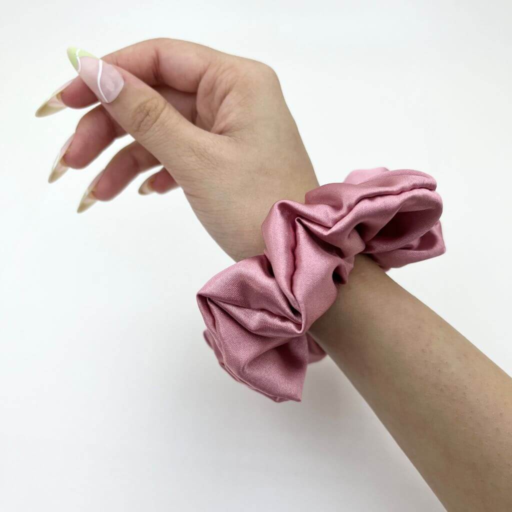 Everyday Satin Silk Scrunchie On Hand Pink Dreams Color