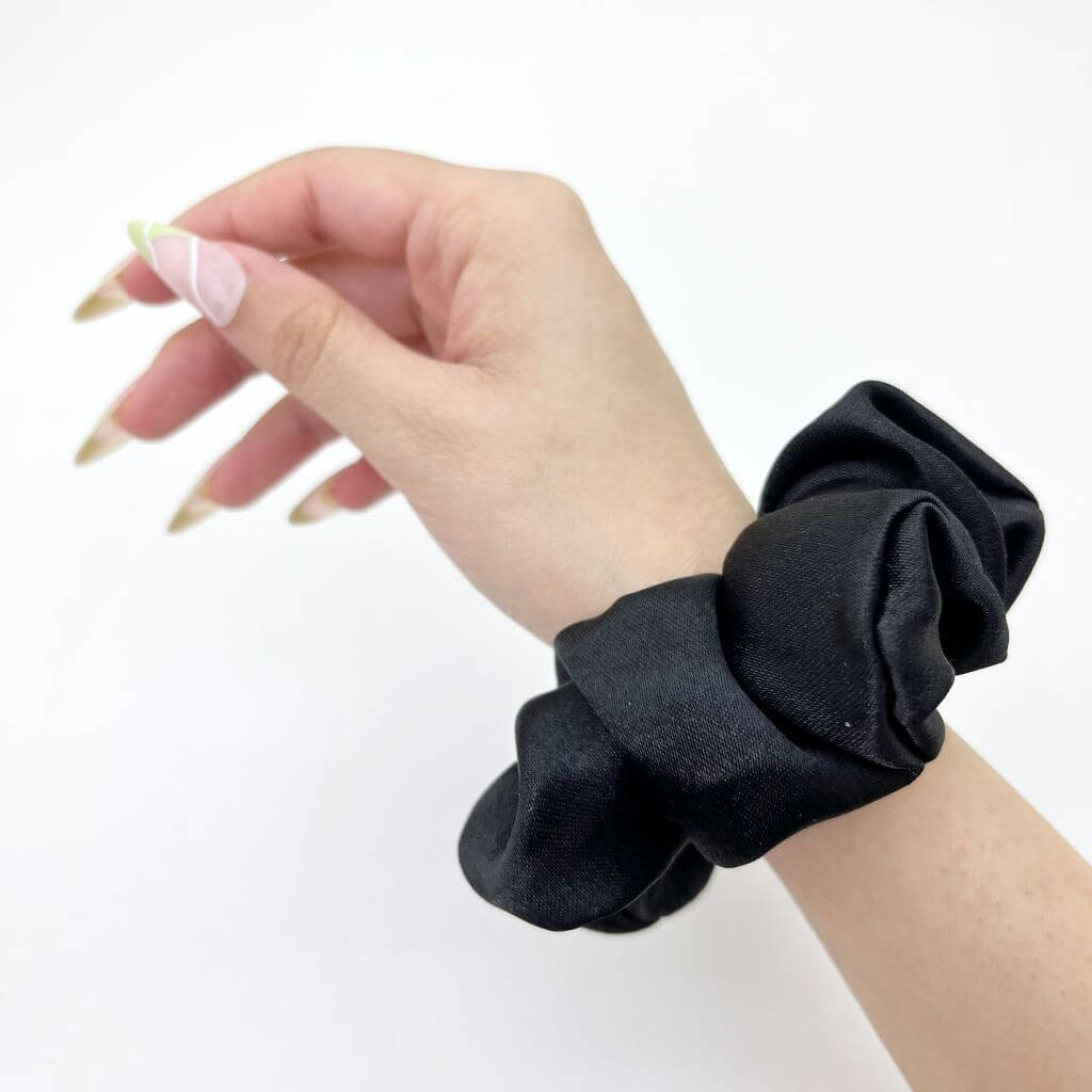 Everyday Satin Silk Scrunchie On Hand Radiant Black Color