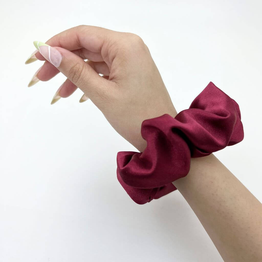 Everyday Satin Silk Scrunchie On Hand Scarlet Red Color