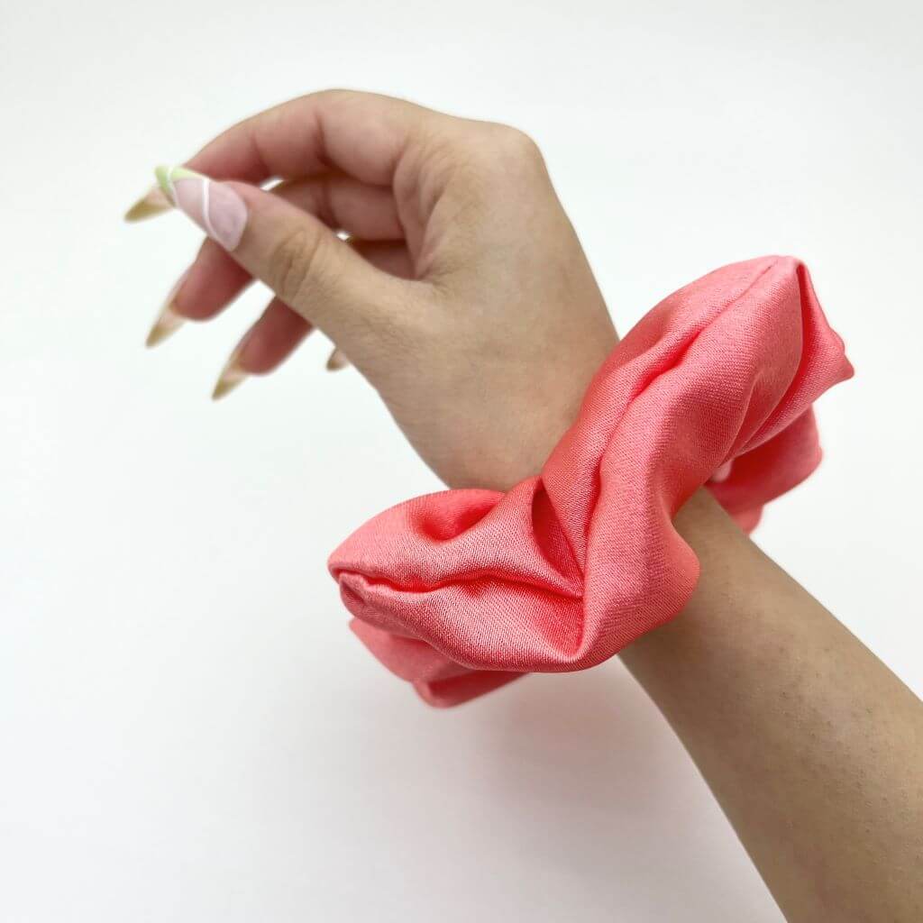 Everyday Satin Silk Scrunchie On Hand True Coral Color