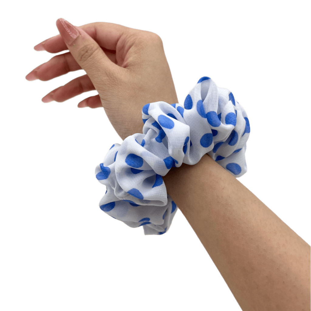 Polka Dot Handmade Scrunchie – On Hand– Blue Clouds Color