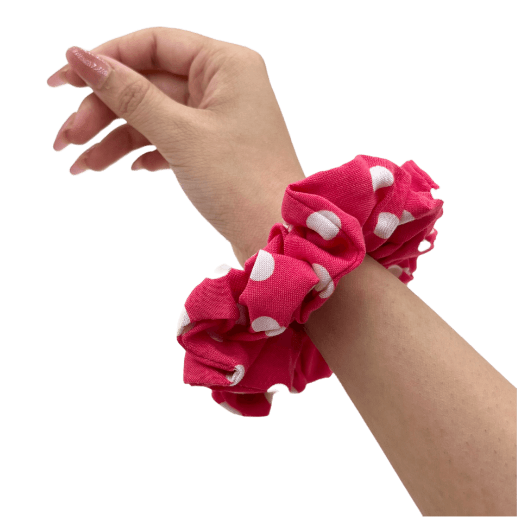 Polka Dot Handmade Scrunchie – On Hand– Bright Coral Pink Color