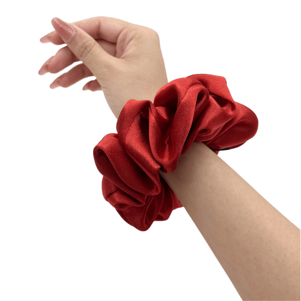 Satin Silk Handmade Scrunchie – On Hand– Crimson Red Color