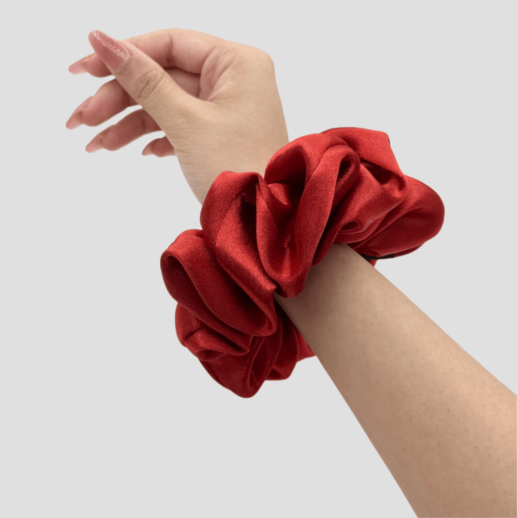 Crimson Red Satin Silk Scrunchie - Berry Pink Mini Perfume Spray Btl.