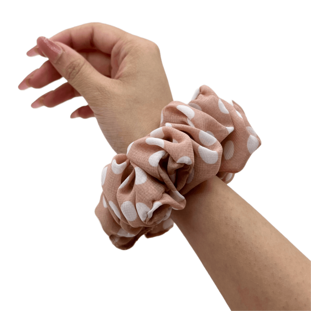 Polka Dot Handmade Scrunchie – On Hand– Dusty Pink Color