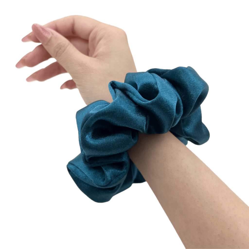 Satin Silk Handmade Scrunchie – On Hand– Deep Turquoise Color