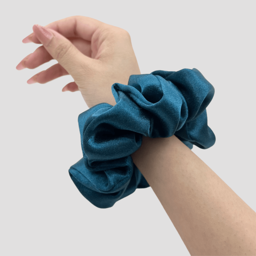 Deep Turquoise Satin Silk Scrunchie - Berry Pink Mini Perfume Spray Btl.