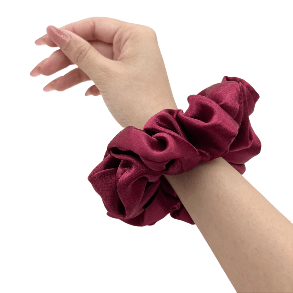 Satin Silk Handmade Scrunchie – On Hand– Scarlet Red Color