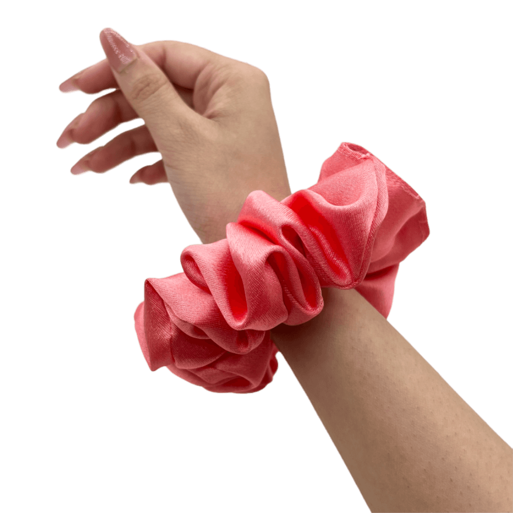 Satin Silk Handmade Scrunchie – On Hand– True Coral Color