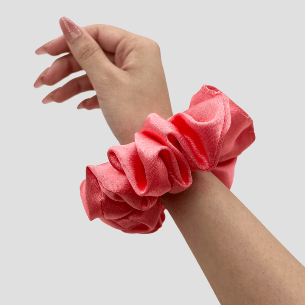 True Coral Satin Silk Scrunchie - Champagne Gold Mini Perfume Spray Btl.