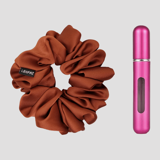 Caramel Crush Matte Silk Scrunchie - Berry Pink Mini Perfume Spray Btl.