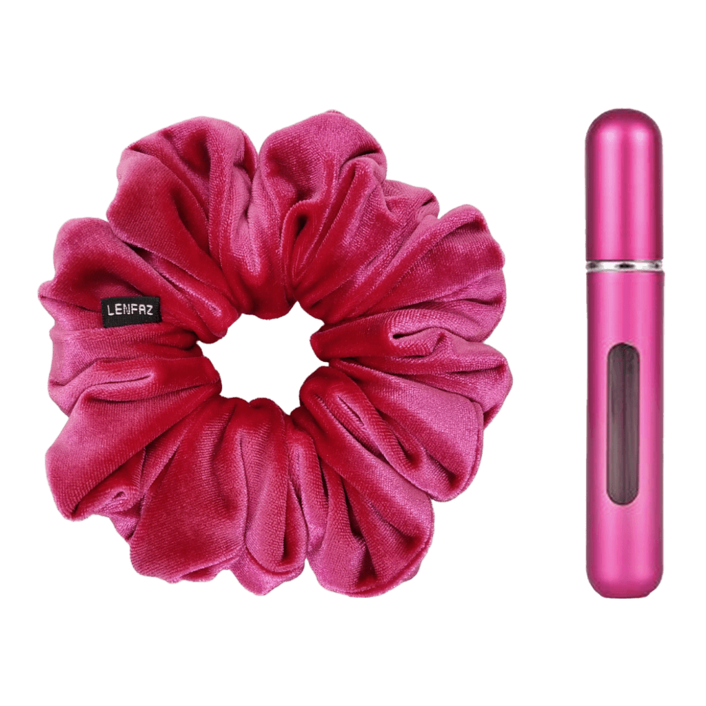 Very Berry Velvet Scrunchie and Berry Pink Mini Perfume Refillable Spray Bottle Gift Set