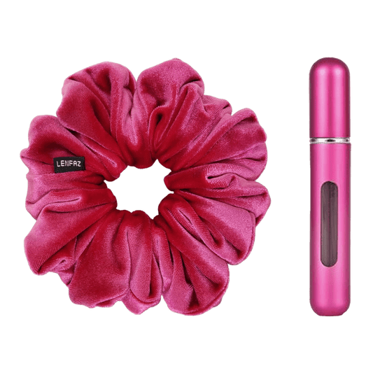 Very Berry Velvet Scrunchie and Berry Pink Mini Perfume Refillable Spray Bottle Gift Set