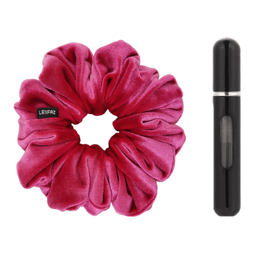 Very Berry Velvet Scrunchie and Ultra Black Mini Perfume Refillable Spray Bottle Gift Set