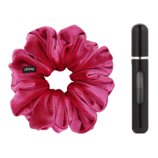 Very Berry Velvet Scrunchie and Ultra Black Mini Perfume Refillable Spray Bottle Gift Set