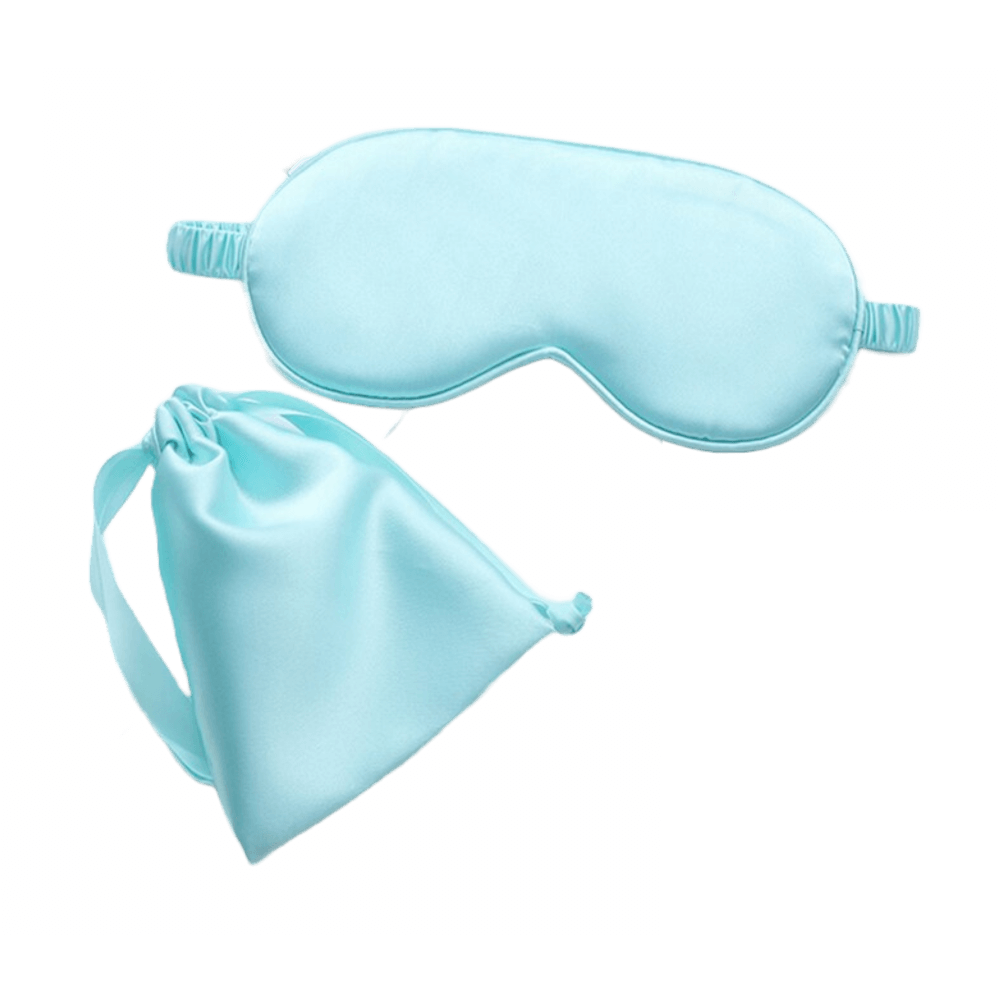 Sleep Eye Mask – with matching pouch - Satin Silk – Cyan Color