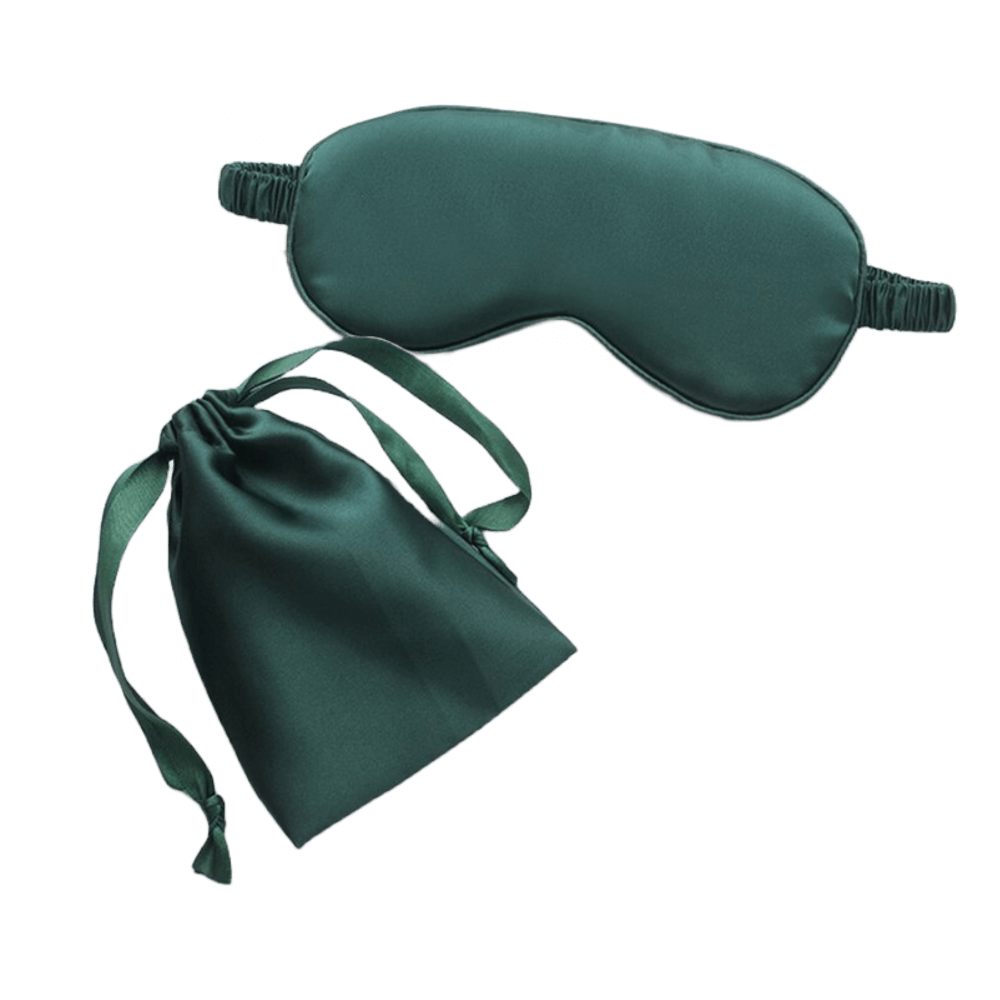 Sleep Eye Mask – with matching pouch - Satin Silk – Dark Green Color