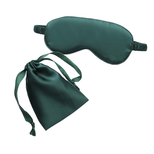 Sleep Eye Mask – with matching pouch - Satin Silk – Dark Green Color