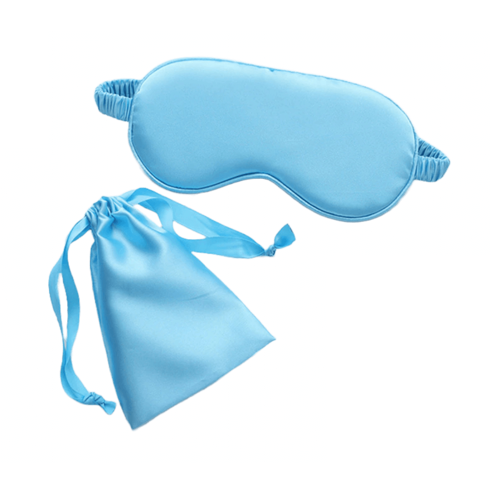 Sleep Eye Mask – with matching pouch - Satin Silk – Light Blue Color