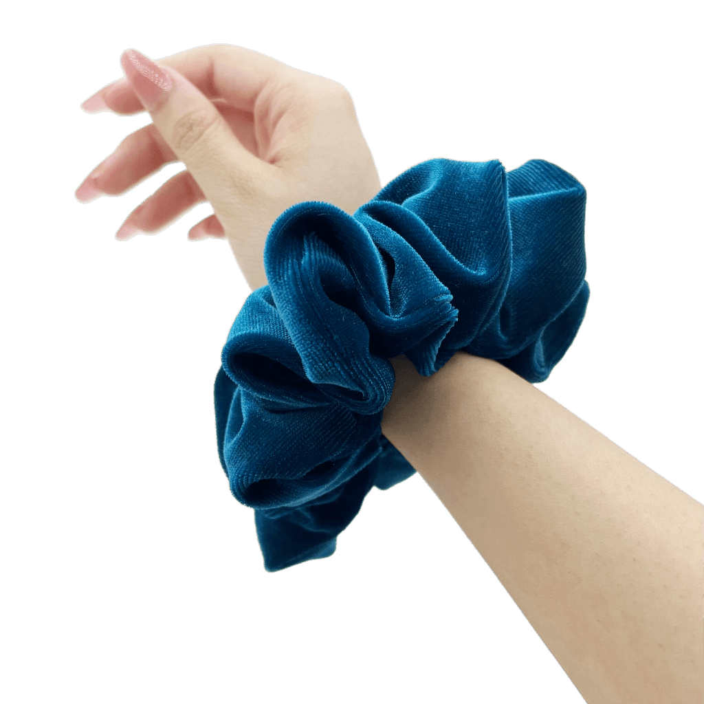 Velvet Handmade Scrunchie – on hand – Peacock Blue Color