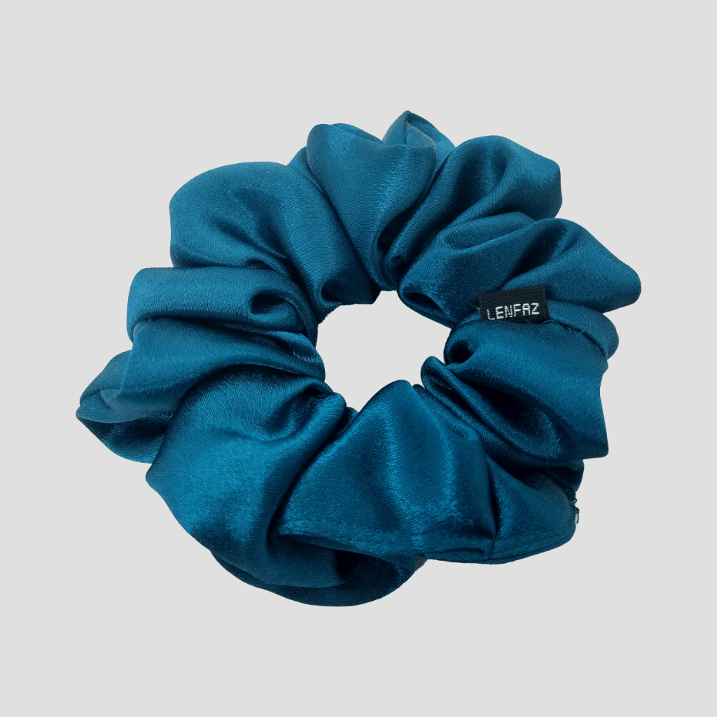 Deep Turquoise Satin Silk Scrunchie - Berry Pink Mini Perfume Spray Btl.