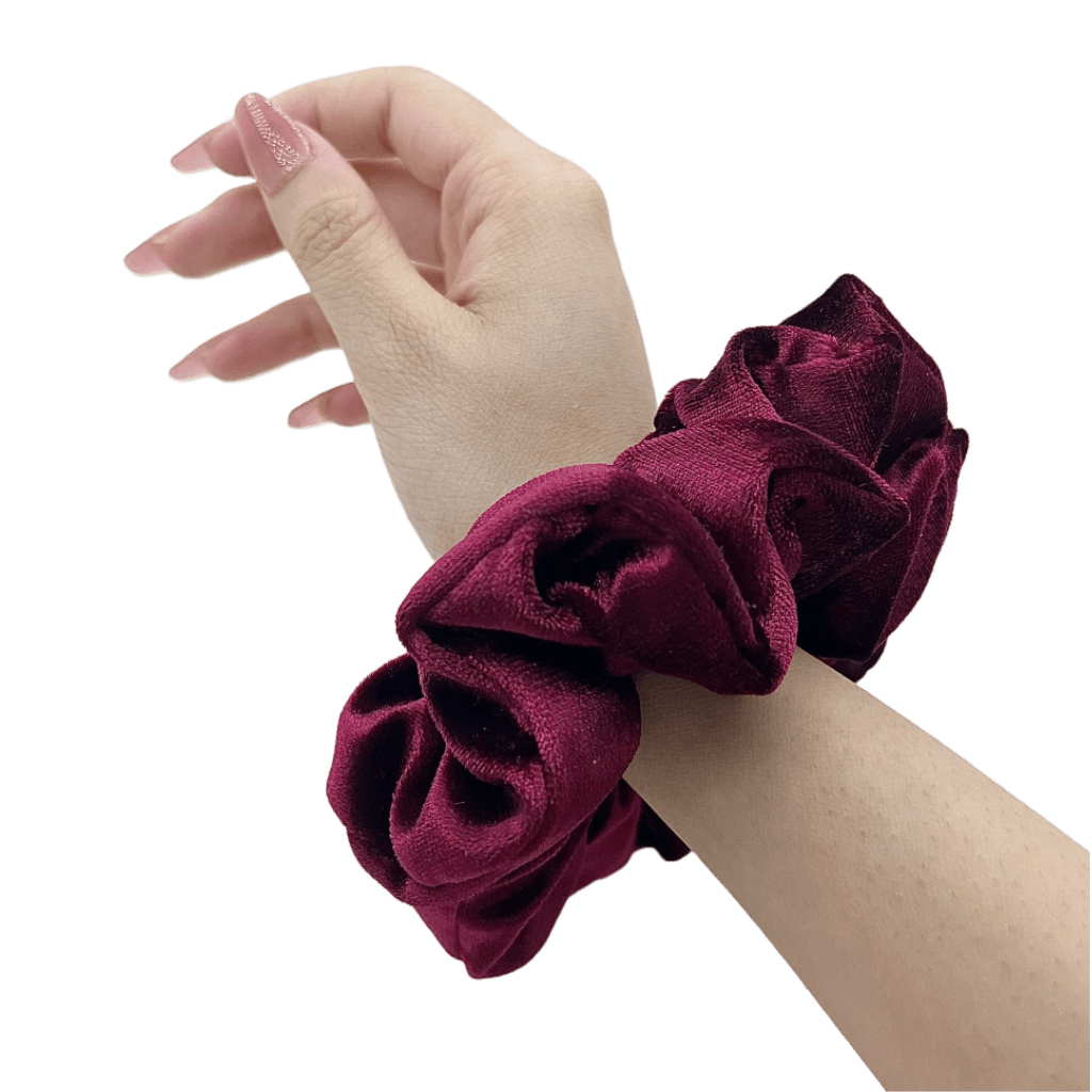 Velvet Handmade Scrunchie – On Hand– Intense Burgundy Color