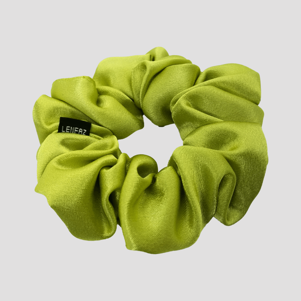 Lime Green Satin Silk Scrunchie - Champagne Gold Mini Perfume Spray Btl.