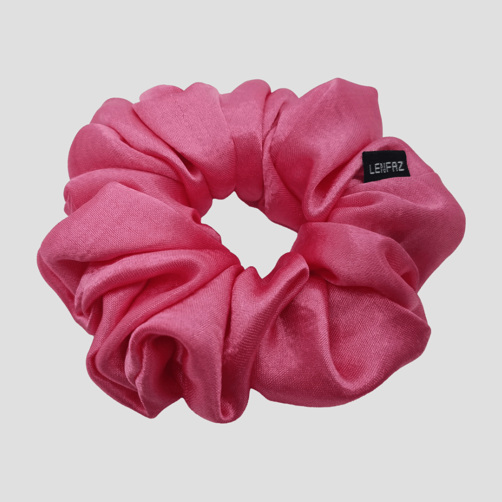 Pretty Pink Satin Silk Scrunchie - Berry Pink Mini Perfume Spray Btl.