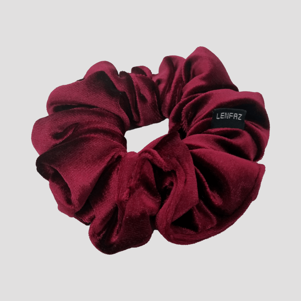 Scarlet Red Satin Silk Scrunchie - Champagne Gold Mini Perfume Spray Btl.