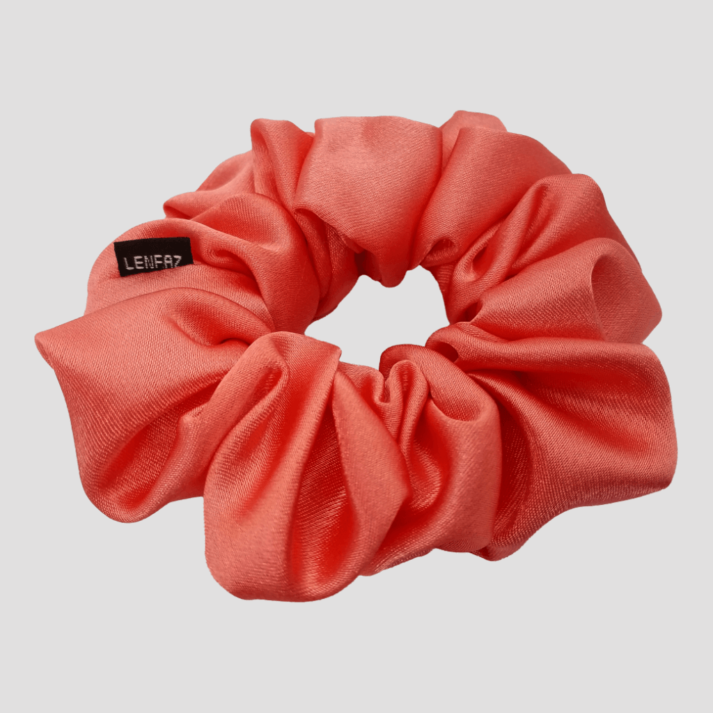 True Coral Satin Silk Scrunchie - Champagne Gold Mini Perfume Spray Btl.