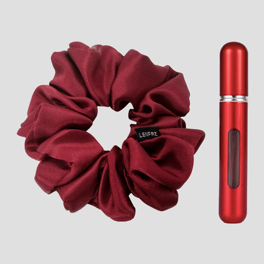 Scarlet Red Satin Silk Scrunchie - So Red Mini Perfume Spray Btl.