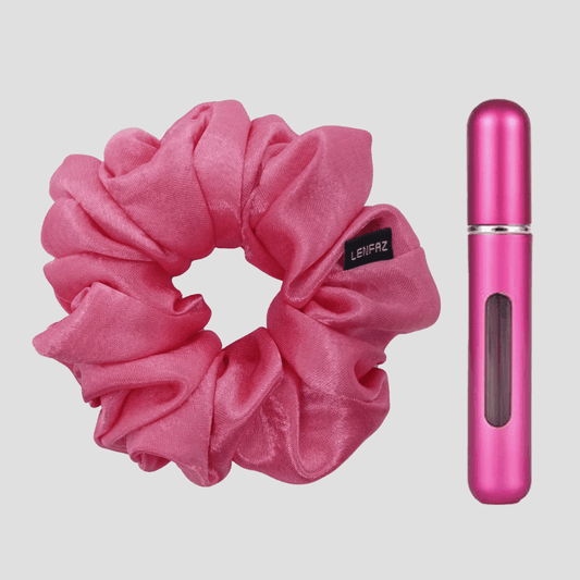 Pretty Pink Satin Silk Scrunchie - Berry Pink Mini Perfume Spray Btl.