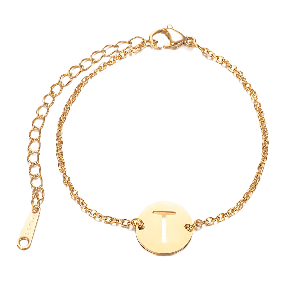 Alphabet Bracelet - Gold Plated - with letter T Pendent