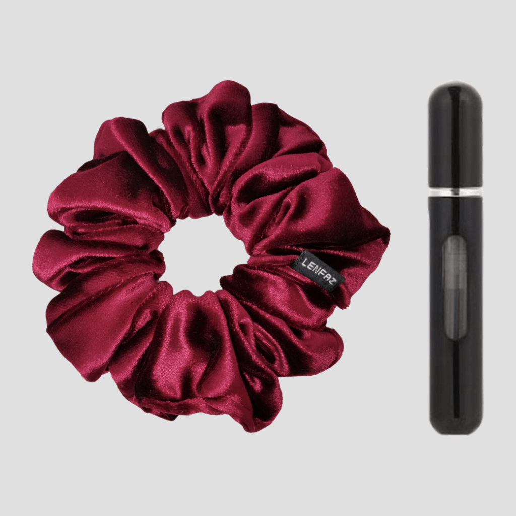 Intense Burgundy Velvet Scrunchie - Ultra Black Mini Perfume Spray Btl.