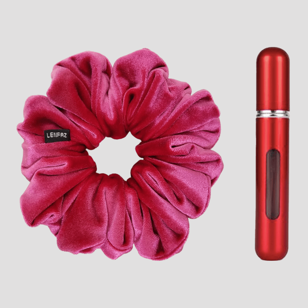 Very Berry Velvet Scrunchie and So Red Mini Perfume Refillable Spray Bottle Gift Set