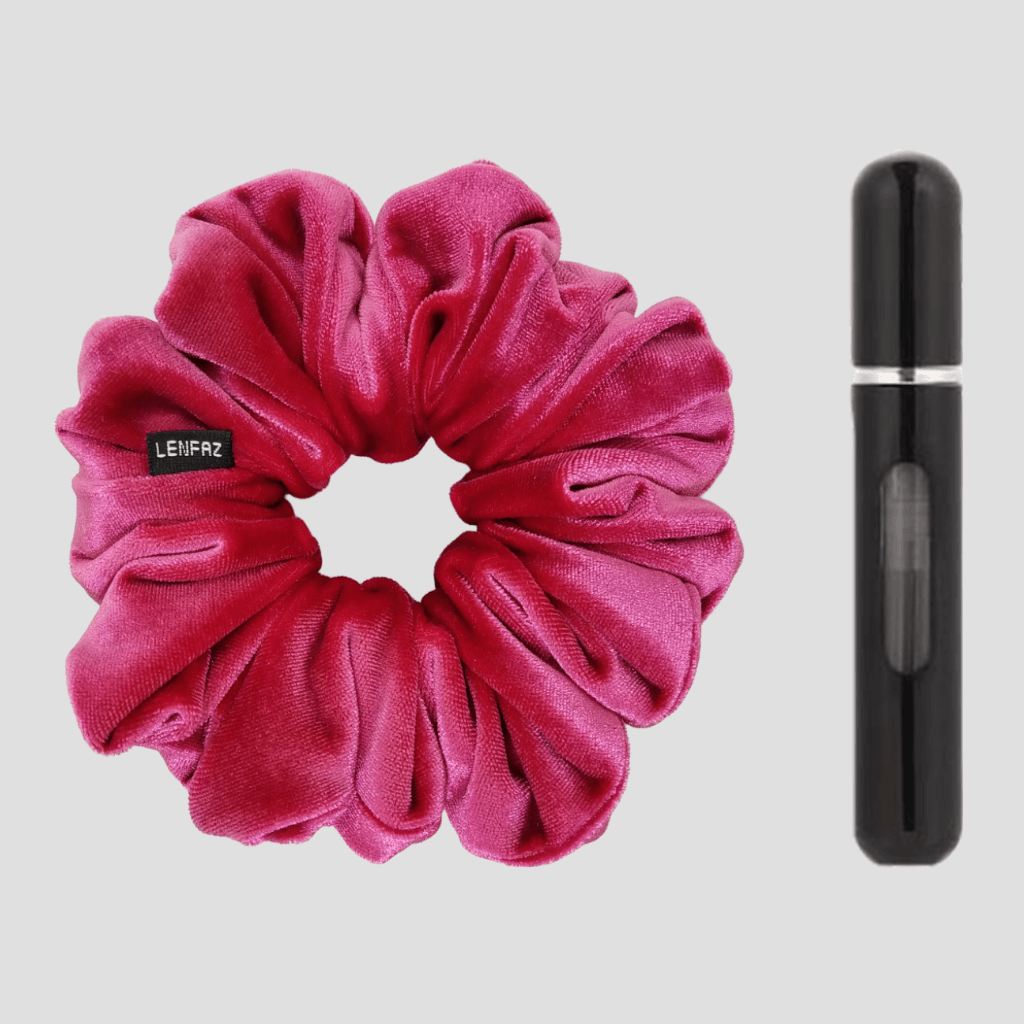 Very Berry Velvet Scrunchie and Ultra Black Mini Perfume Refillable Spray Bottle Gift Set