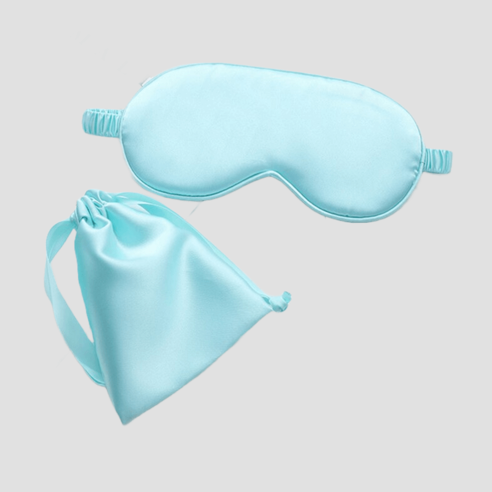 Sleep Eye Mask – with matching pouch - Satin Silk – Cyan Color