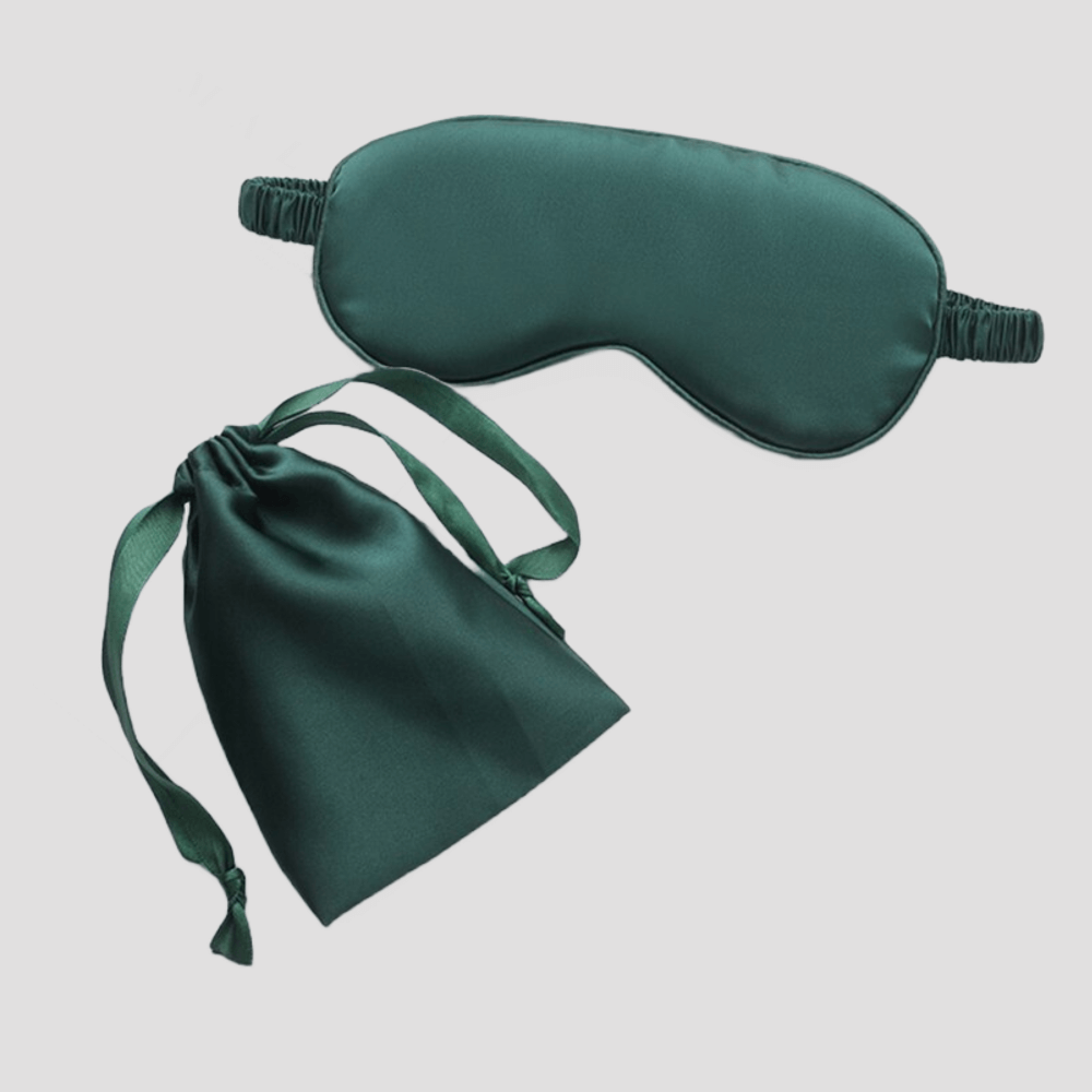 Sleep Eye Mask – with matching pouch - Satin Silk – Dark Green Color
