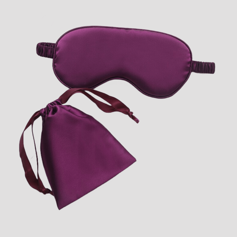 Sleep Eye Mask – with matching pouch - Satin Silk – Dark Purple Color