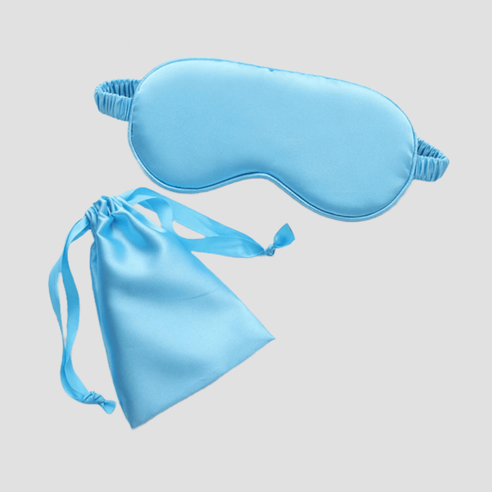 Sleep Eye Mask – with matching pouch - Satin Silk – Light Blue Color